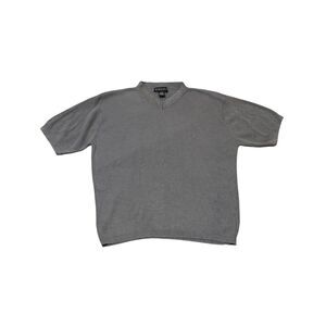 Baracuta Gray Silk Cotton Knit V Neck Tee Size XL Quiet Luxury Coastal Grandpa